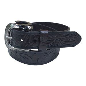 Patricia Nash Katrina Embossed Leather Belt With Silver Buckle Small British Tan